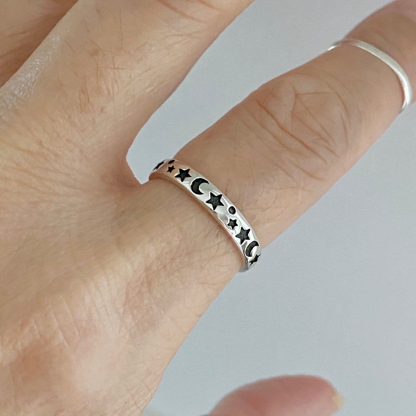 Sterling Silver Eternity Moon and Star Band, Unisex Ring, Wedding Bands, Celestial Rings