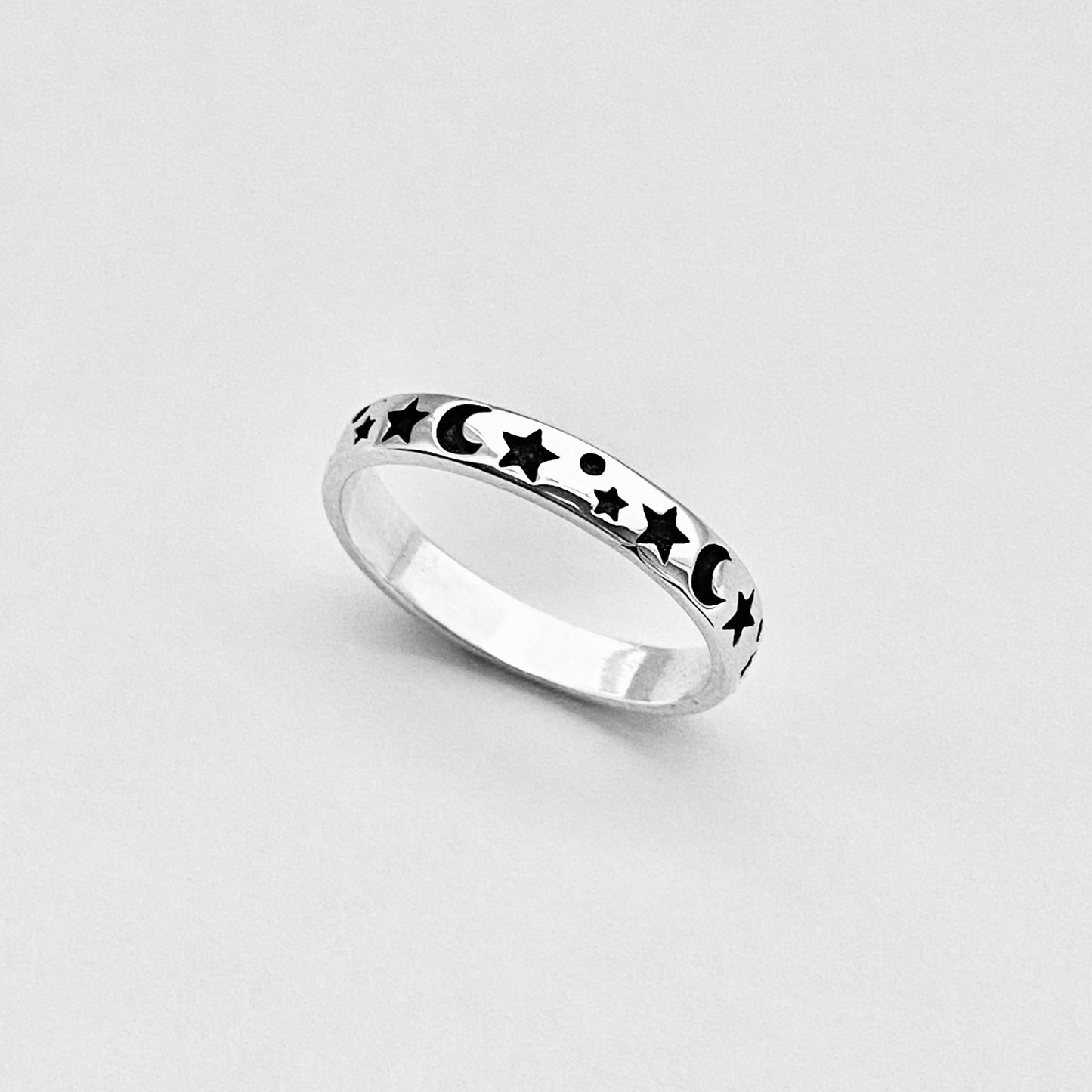 Sterling Silver Eternity Moon and Star Band, Unisex Ring, Wedding Bands, Celestial Rings