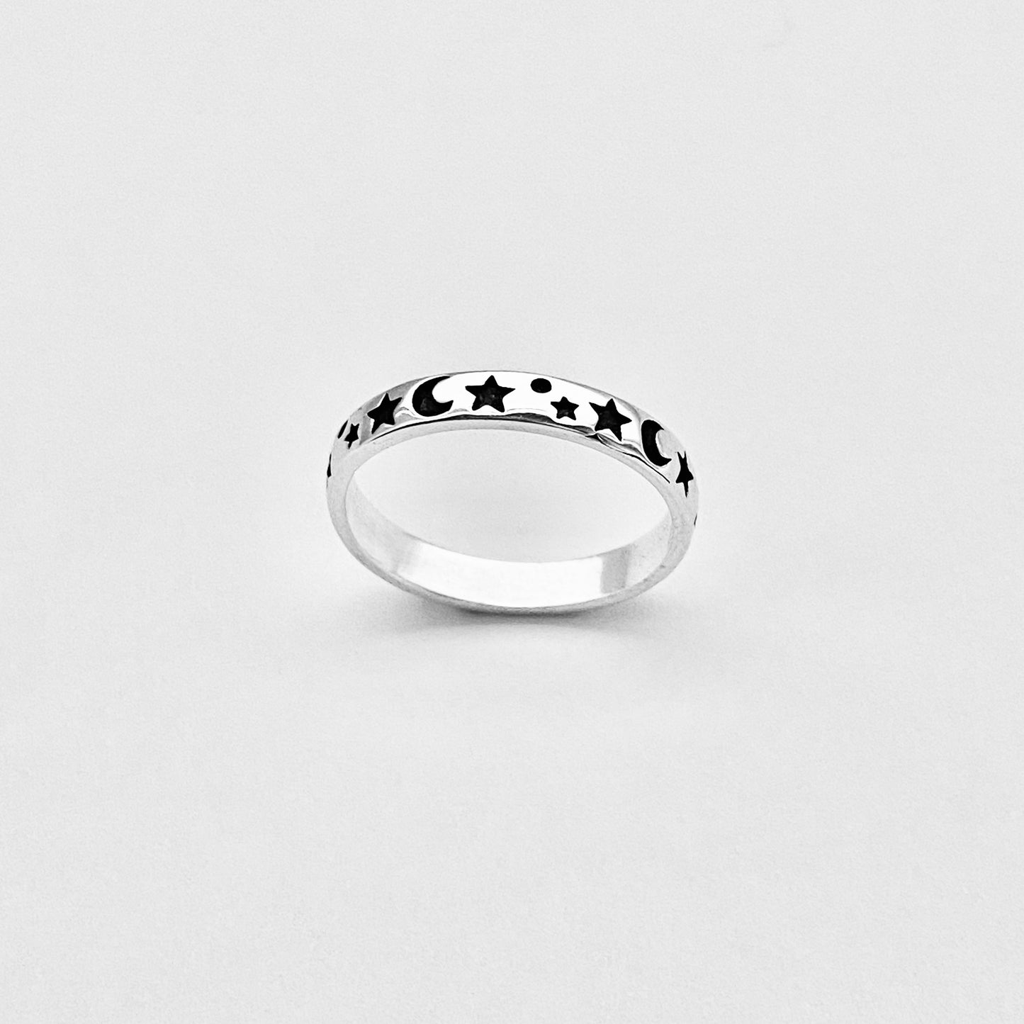 Sterling Silver Eternity Moon and Star Band – Celestial Stackable Silver Ring