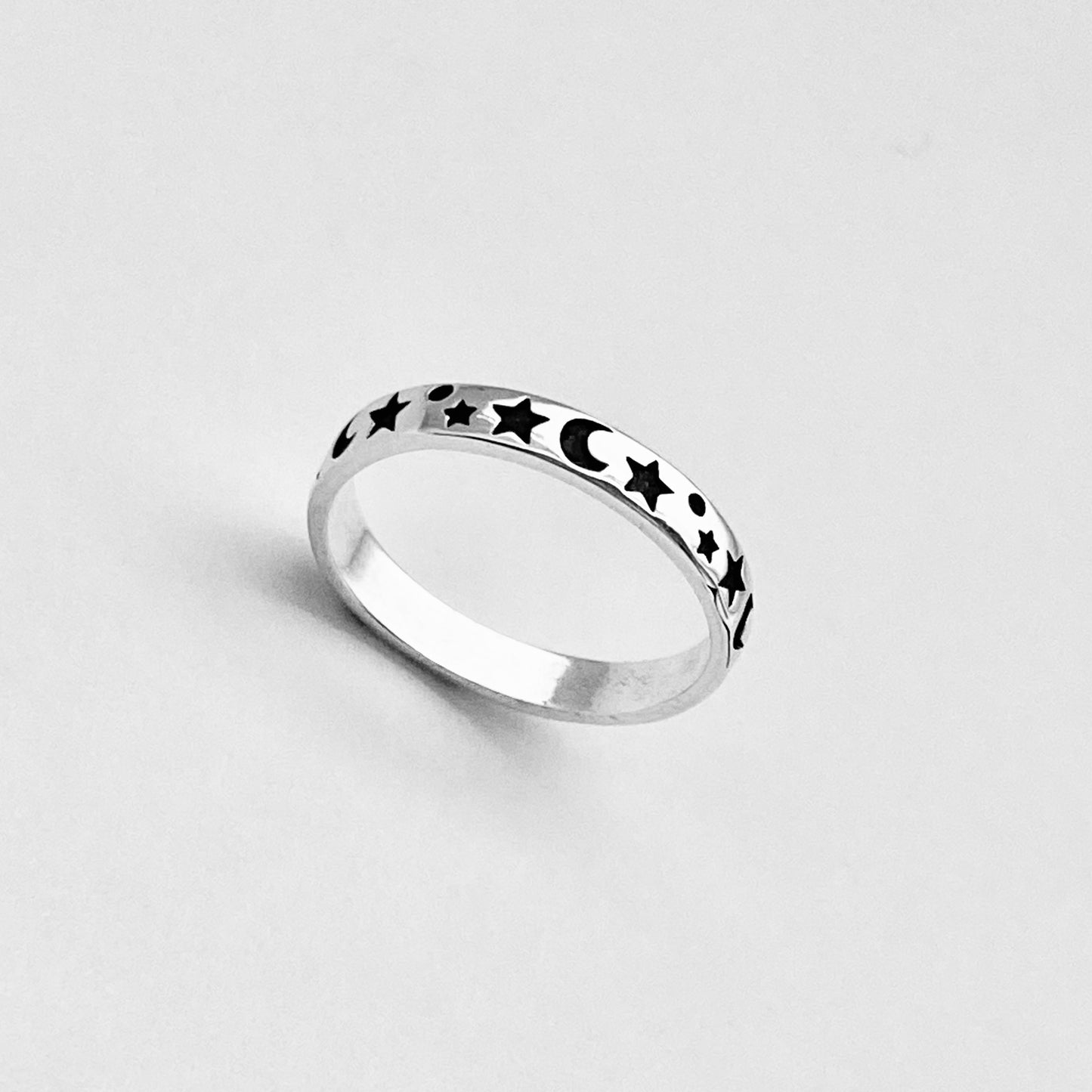 Sterling Silver Eternity Moon and Star Band, Unisex Ring, Wedding Bands, Celestial Rings