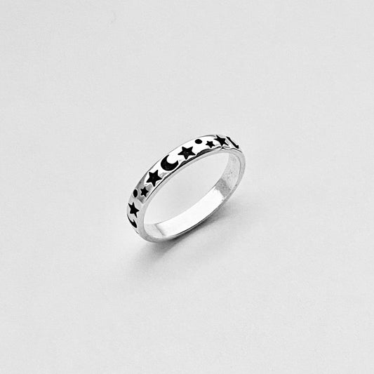 Sterling Silver Eternity Moon and Star Band, Unisex Ring, Wedding Bands, Celestial Rings