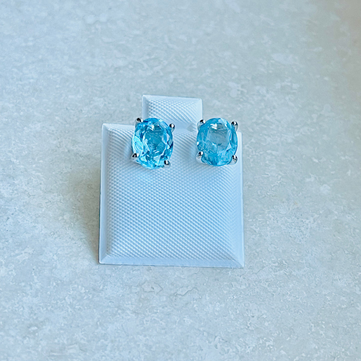 925 Sterling Silver Genuine Blue Topaz Stud Earrings | December Birthstone Silver Earring