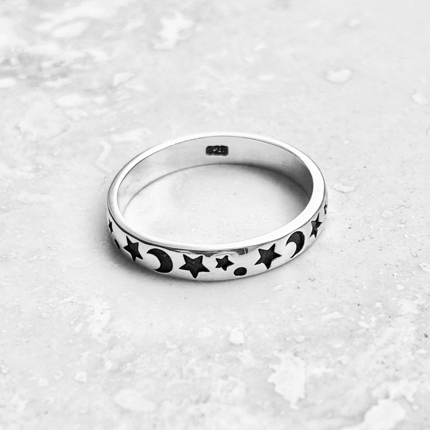 Sterling Silver Eternity Moon and Star Band, Unisex Ring, Wedding Bands, Celestial Rings