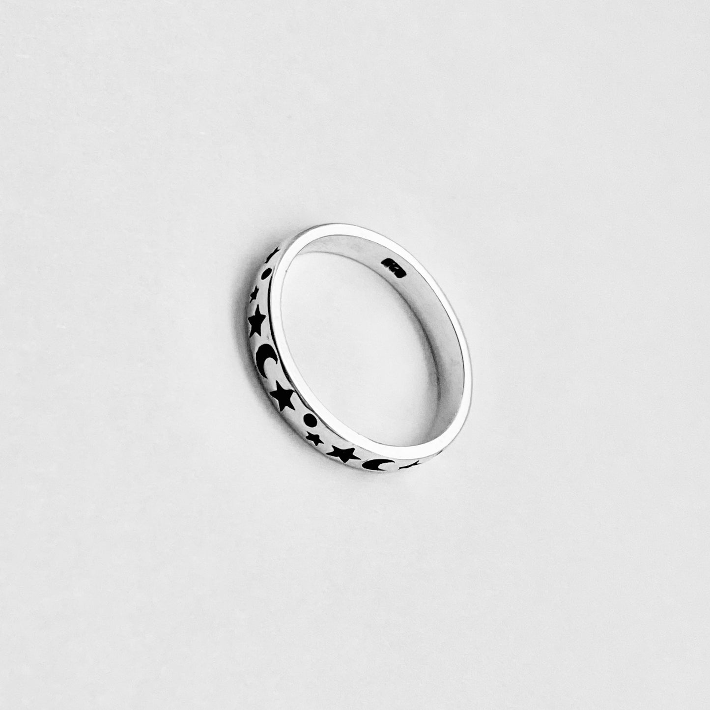 Sterling Silver Eternity Moon and Star Band – Celestial Stackable Silver Ring