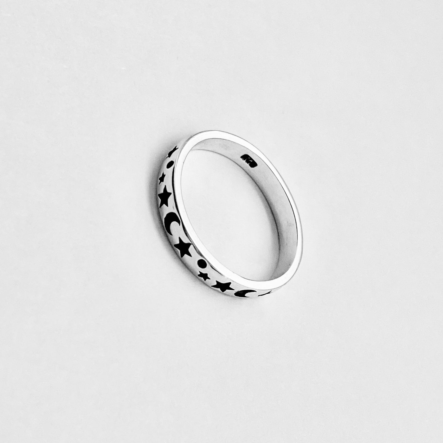 Sterling Silver Eternity Moon and Star Band – Celestial Stackable Silver Ring
