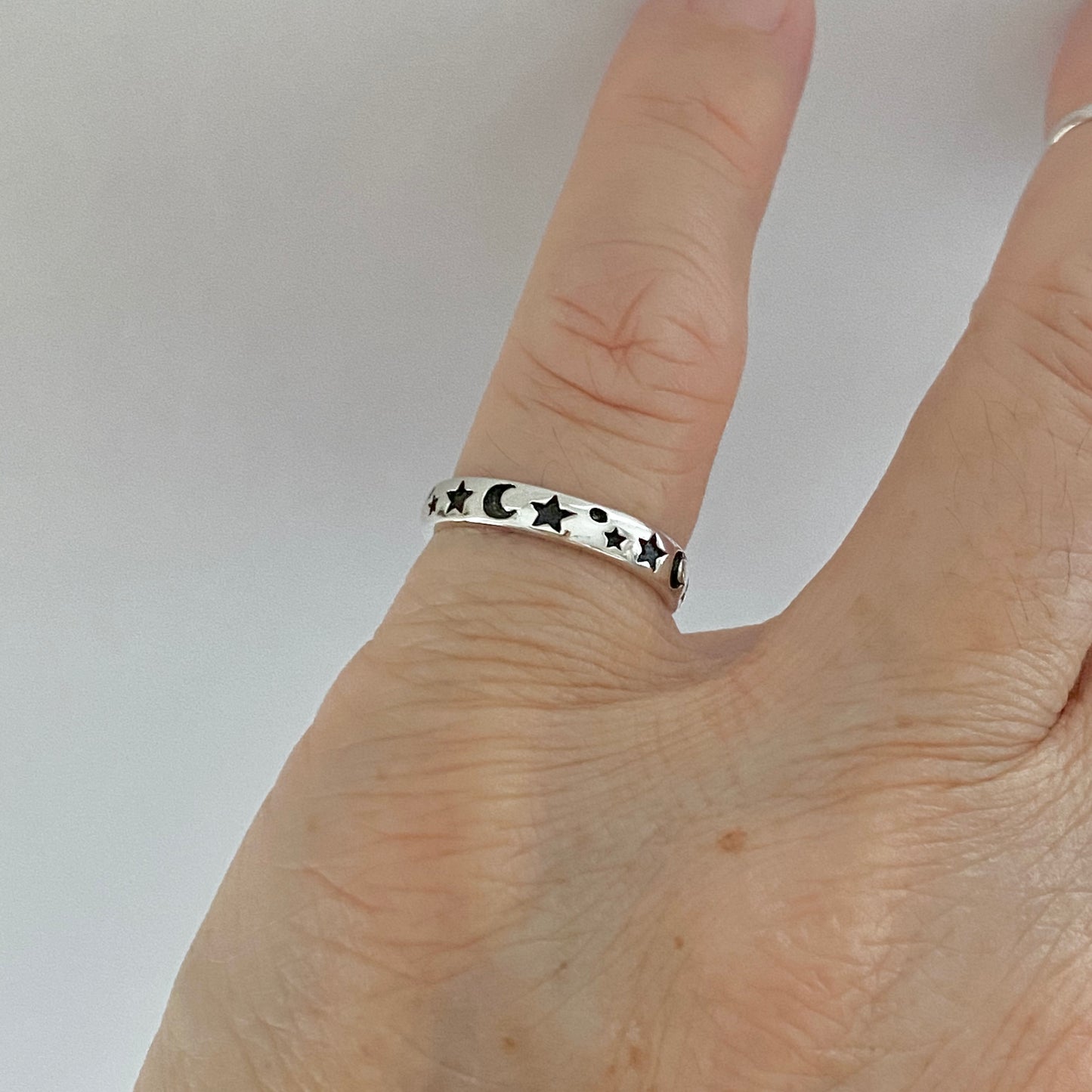 Sterling Silver Eternity Moon and Star Band, Unisex Ring, Wedding Bands, Celestial Rings