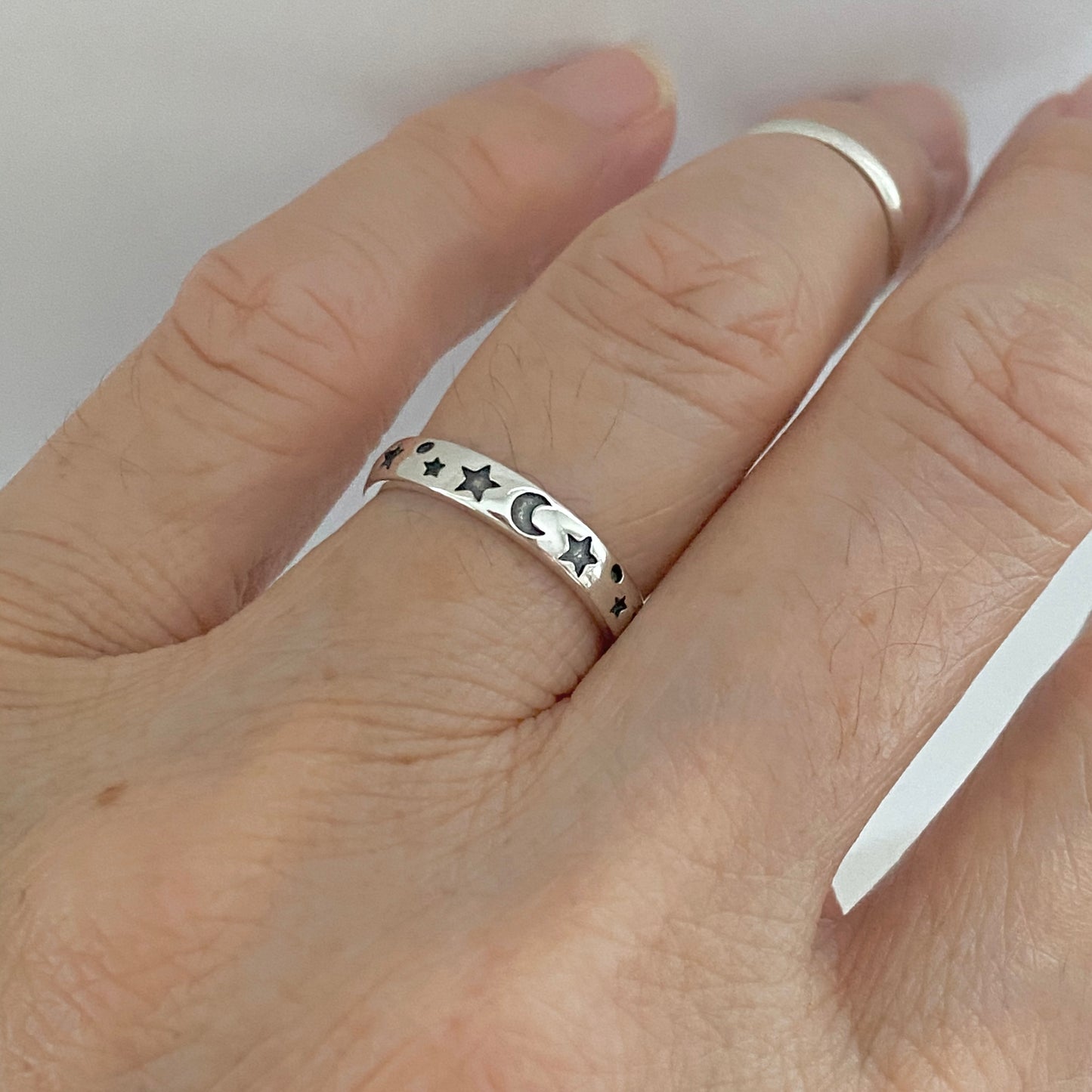 Sterling Silver Eternity Moon and Star Band, Unisex Ring, Wedding Bands, Celestial Rings