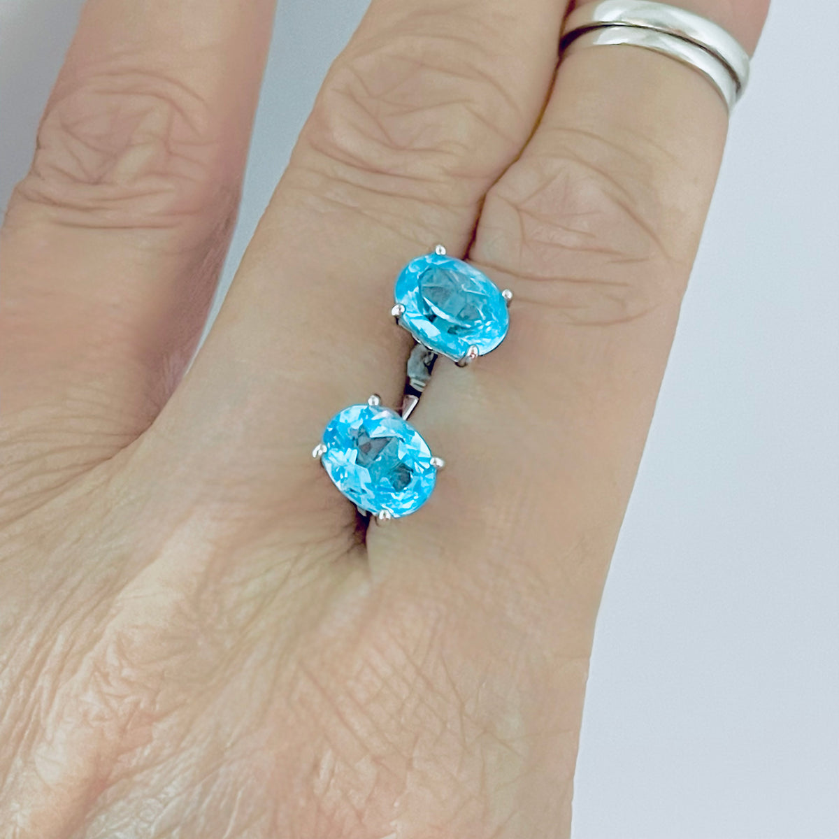 925 Sterling Silver Genuine Blue Topaz Stud Earrings | December Birthstone Silver Earring