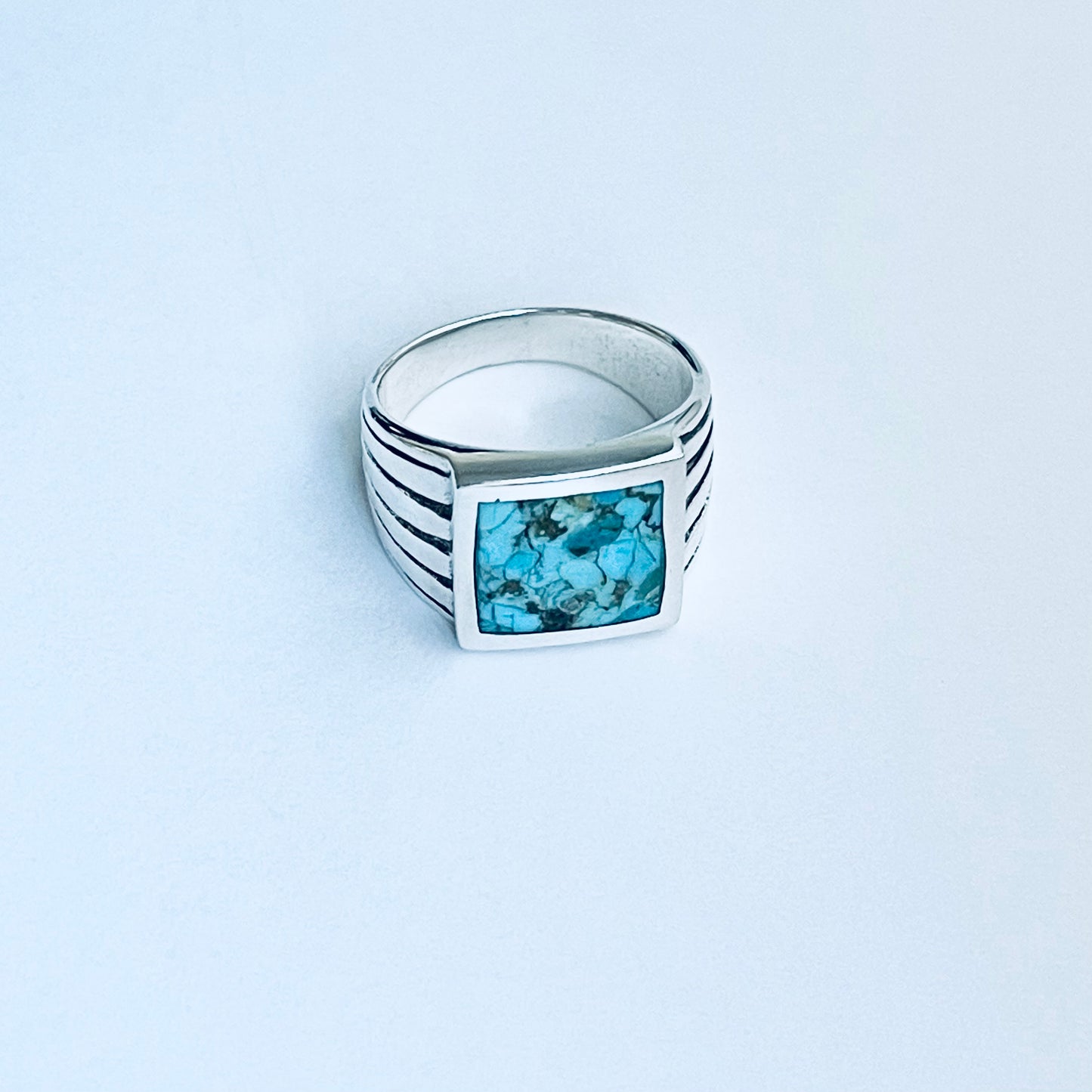 Sterling Silver Unisex Square Genuine Turquoise Ring, Statement Stone Jewelry