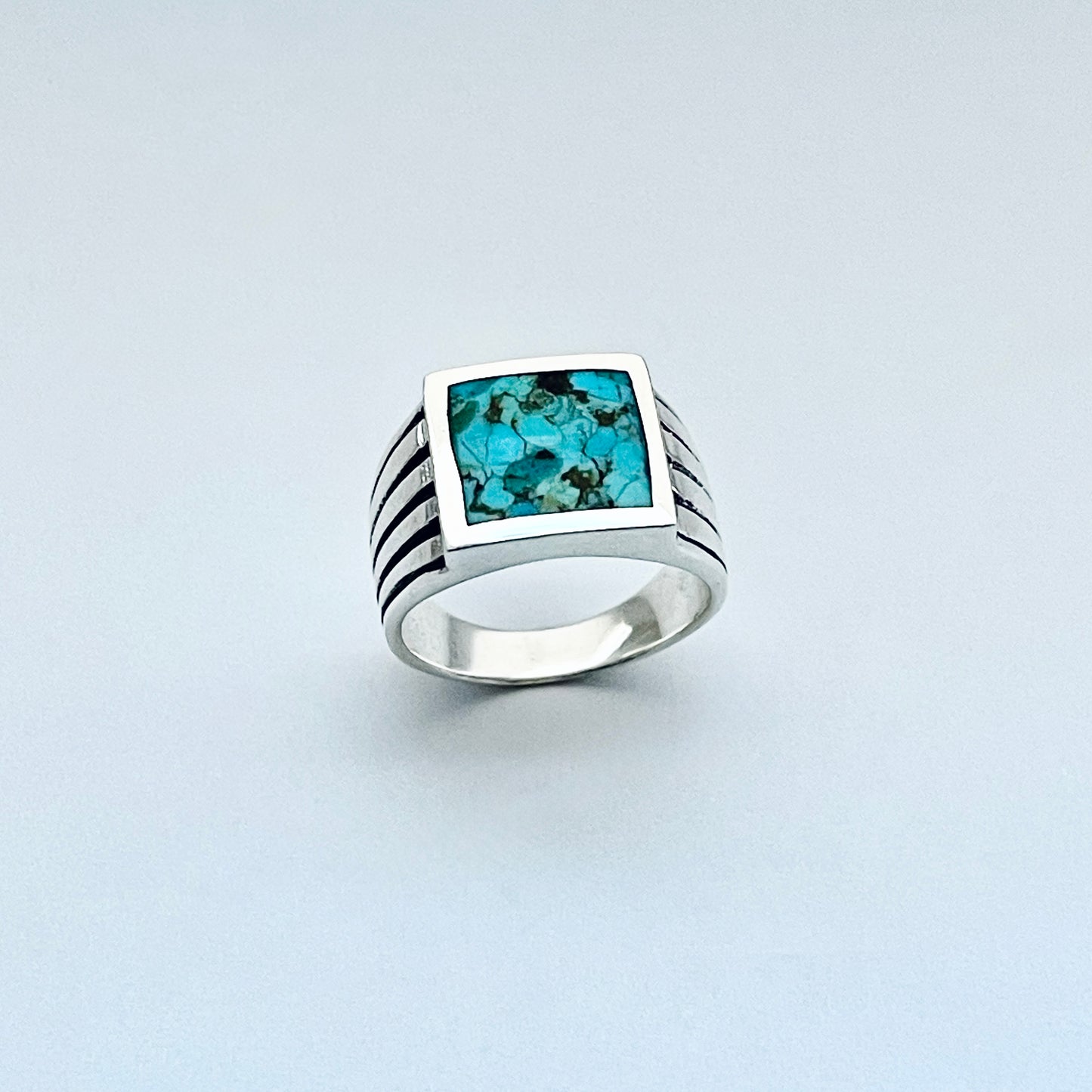 Sterling Silver Unisex Square Genuine Turquoise Ring, Statement Stone Jewelry