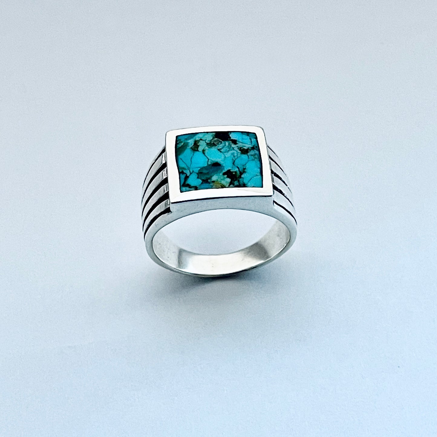 Sterling Silver Unisex Square Genuine Turquoise Ring, Statement Stone Jewelry