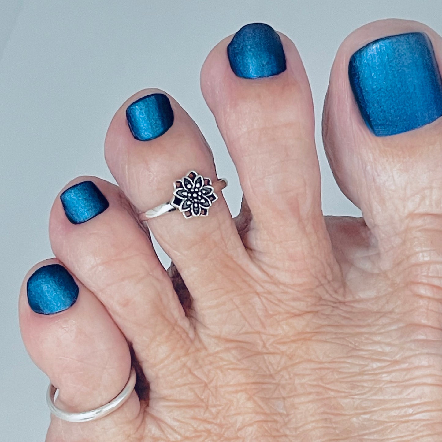 Sterling Silver Dainty Lotus Flower Toe Ring | Delicate Mandala Silver Rings