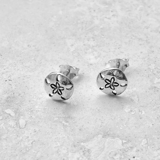 Sterling Silver Sand Dollar Stud Earrings, Star Silver Earrings, Beach Earring