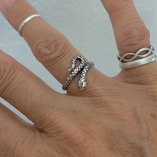 Sterling Silver Small Snake Ring, Reptile Silver Rings, Animal Ring