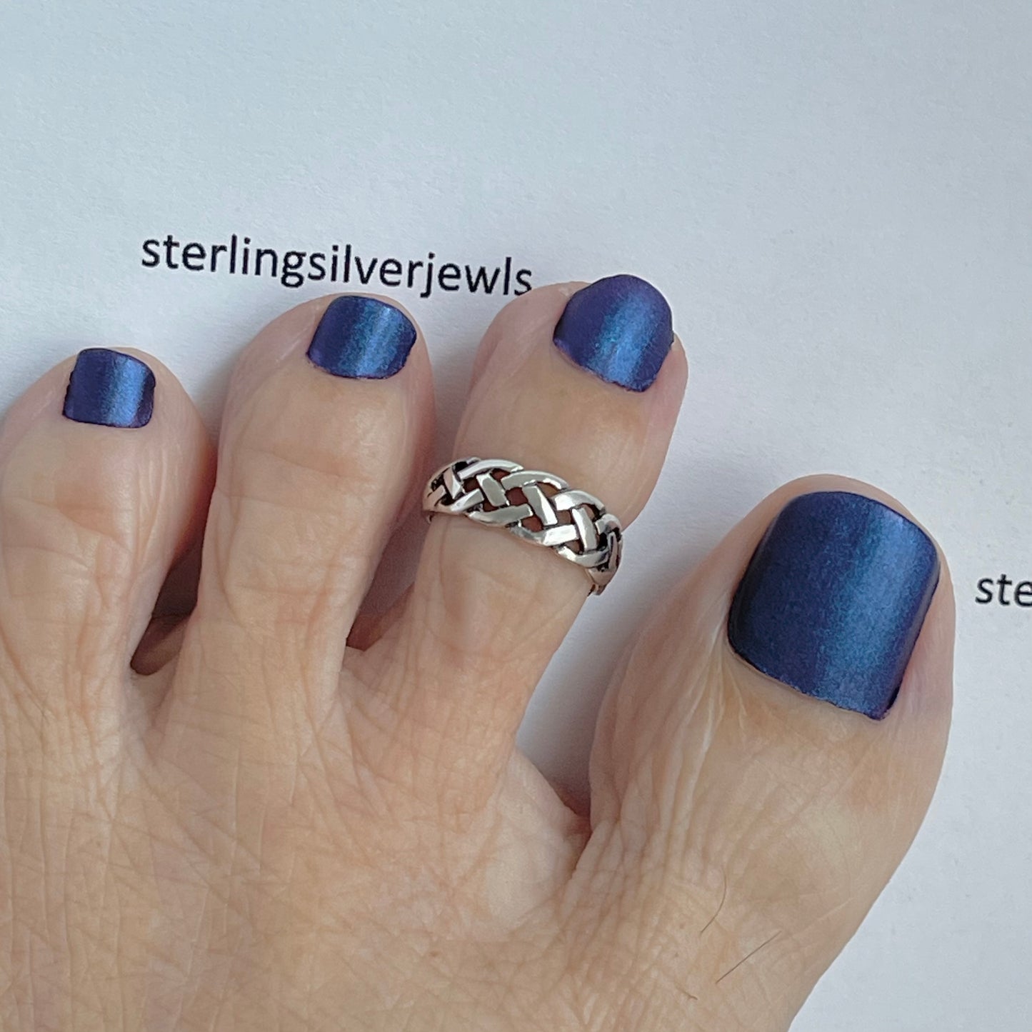 Sterling Silver Weave Toe Ring, Braid Silver Ring, Silver Band