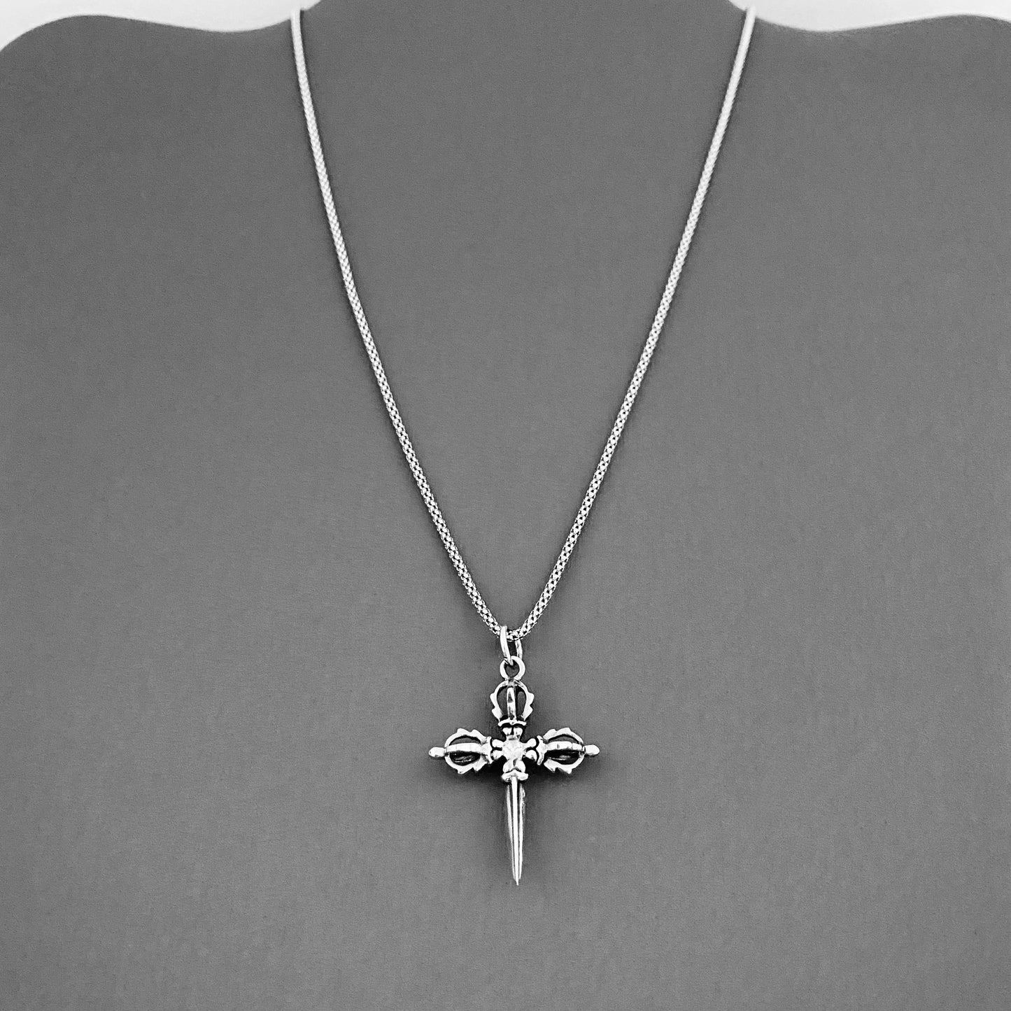 Sterling Silver Unisex Crown Dagger Cross Necklace – Sword Pendant Silver Chain