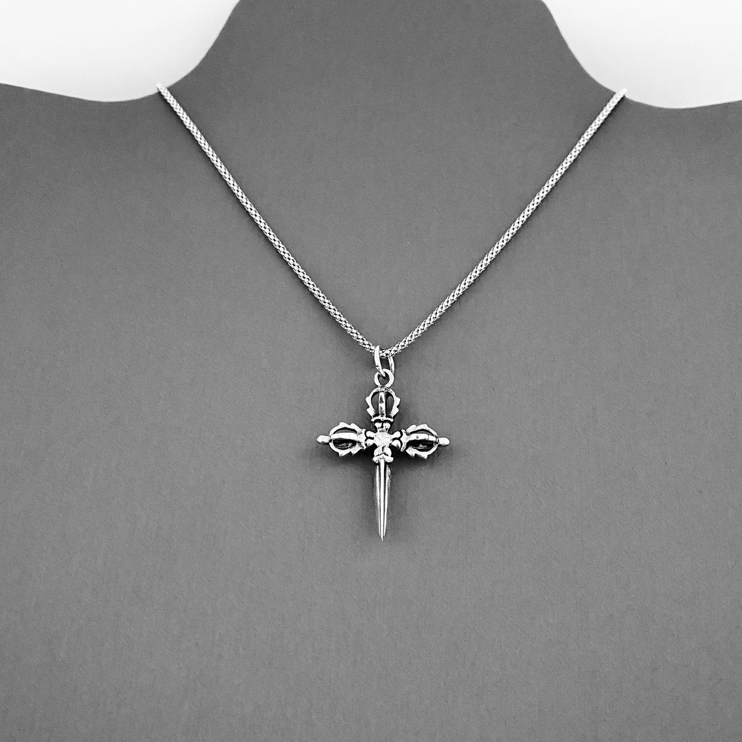 Sterling Silver Unisex Crown Dagger Cross Necklace – Sword Pendant Silver Chain