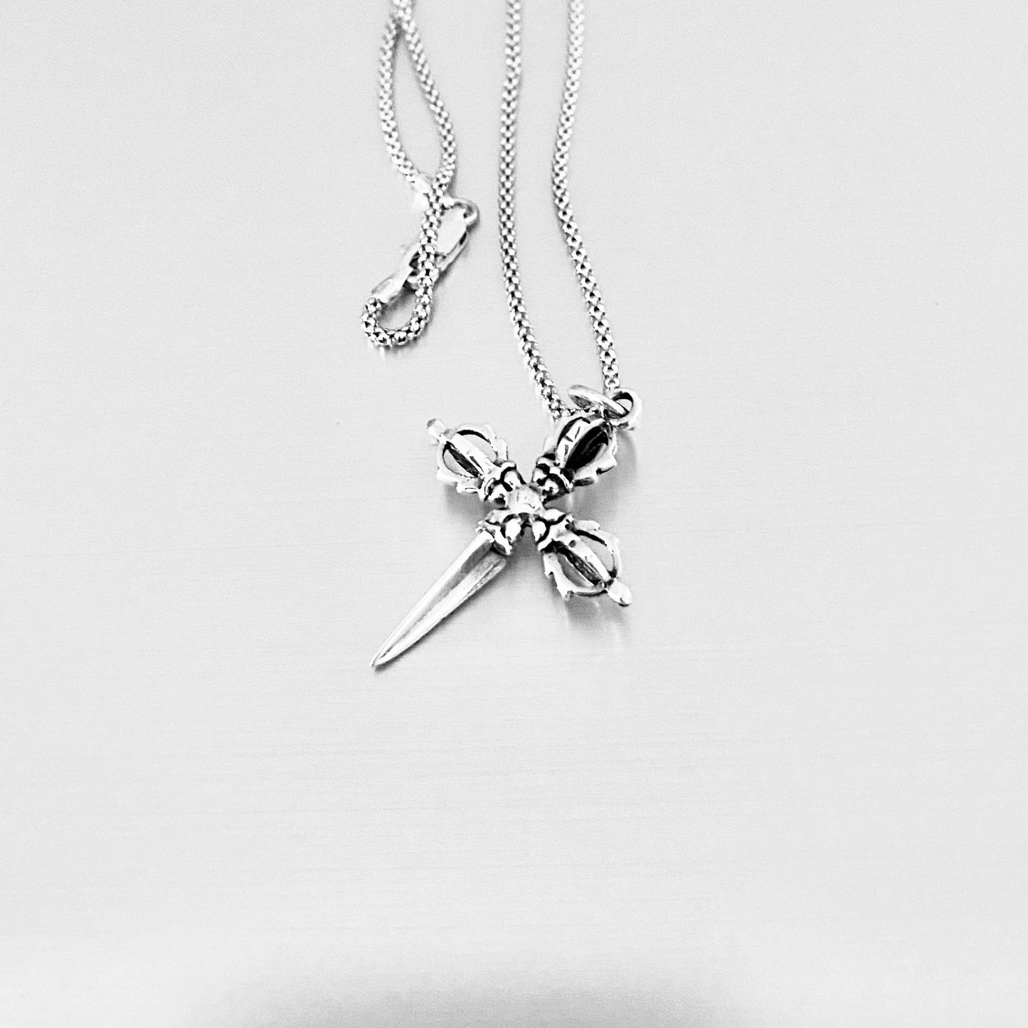 Sterling Silver Unisex Crown Dagger Cross Necklace – Sword Pendant Silver Chain