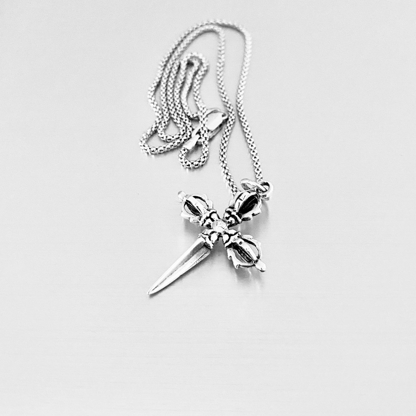 Sterling Silver Unisex Crown Dagger Cross Necklace – Sword Pendant Silver Chain