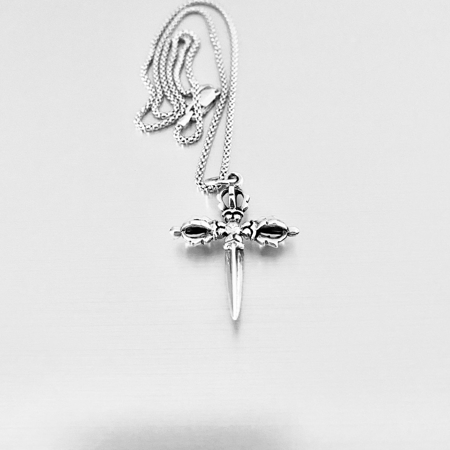 Sterling Silver Unisex Crown Dagger Cross Necklace – Sword Pendant Silver Chain