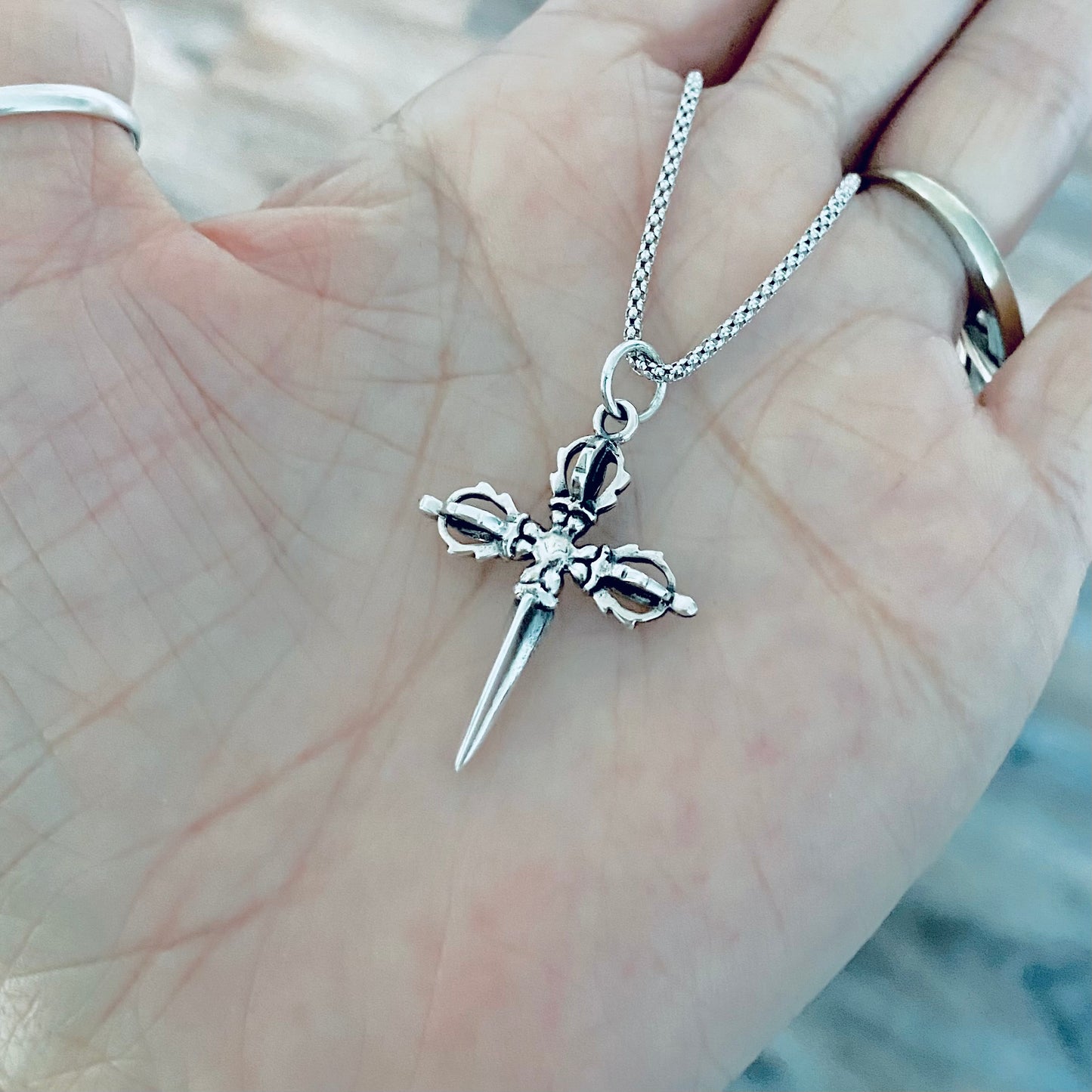 Sterling Silver Unisex Crown Dagger Cross Necklace – Sword Pendant Silver Chain