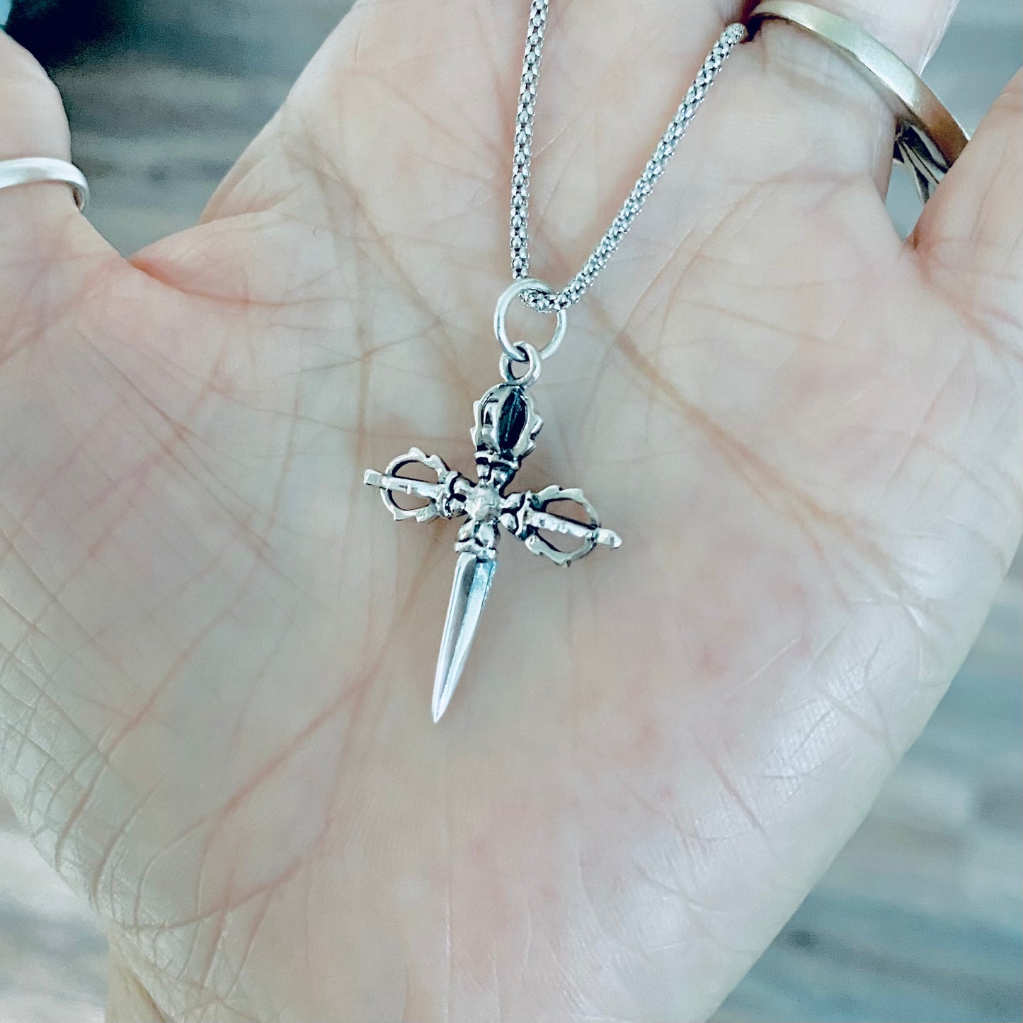 Sterling Silver Unisex Crown Dagger Cross Necklace – Sword Pendant Silver Chain