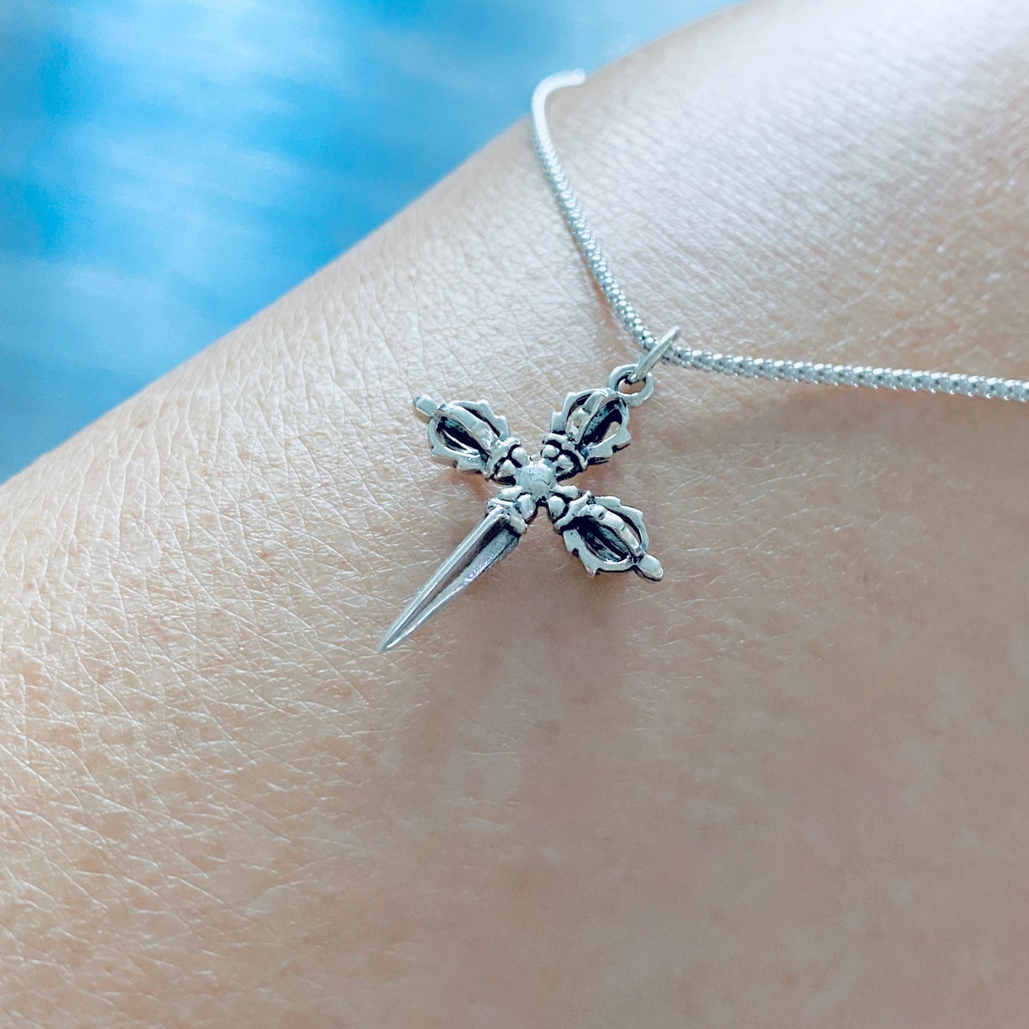 Sterling Silver Unisex Crown Dagger Cross Necklace – Sword Pendant Silver Chain