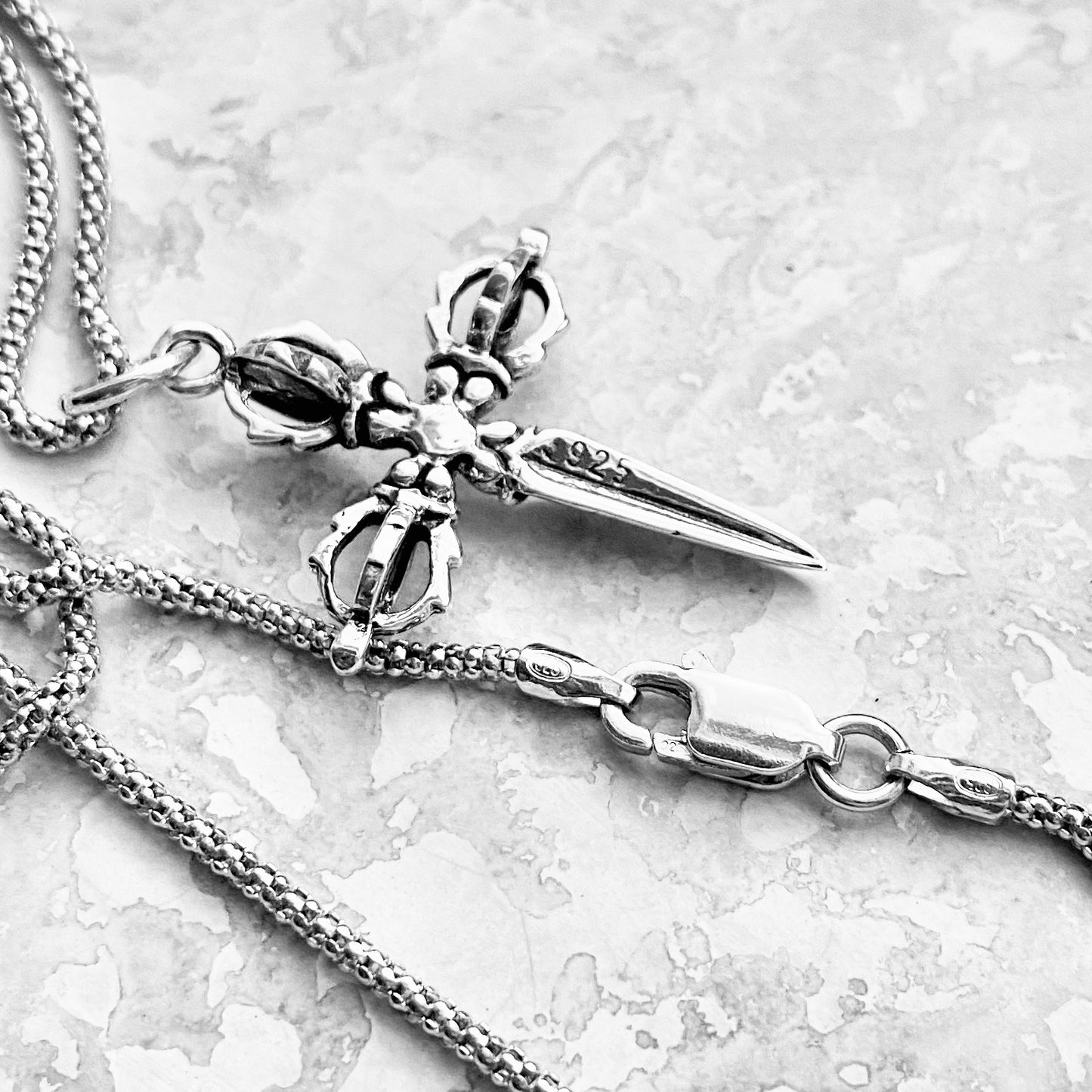 Sterling Silver Unisex Crown Dagger Cross Necklace – Sword Pendant Silver Chain