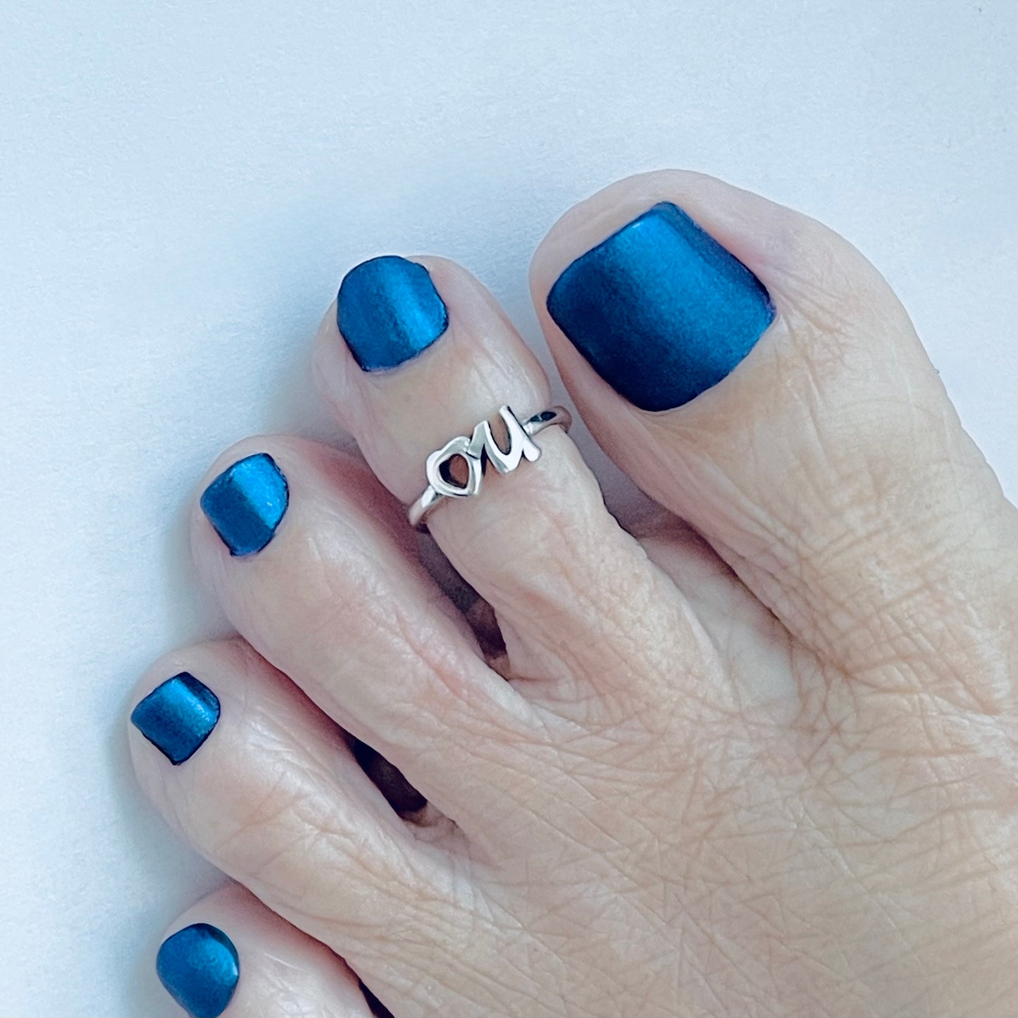 925 Sterling Silver Dainty Heart You Toe Ring | I love You Midi Pinky Silver Rings