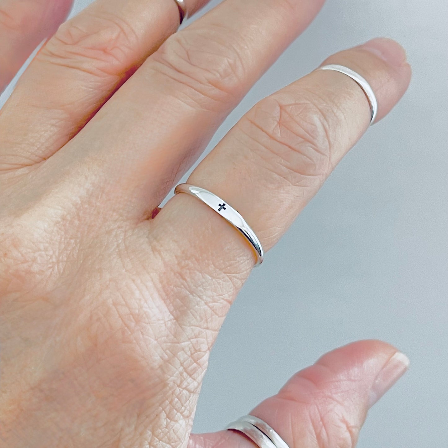 Sterling Silver Tiny Cross Ring – Minimalist Religious Faith Silver Rings
