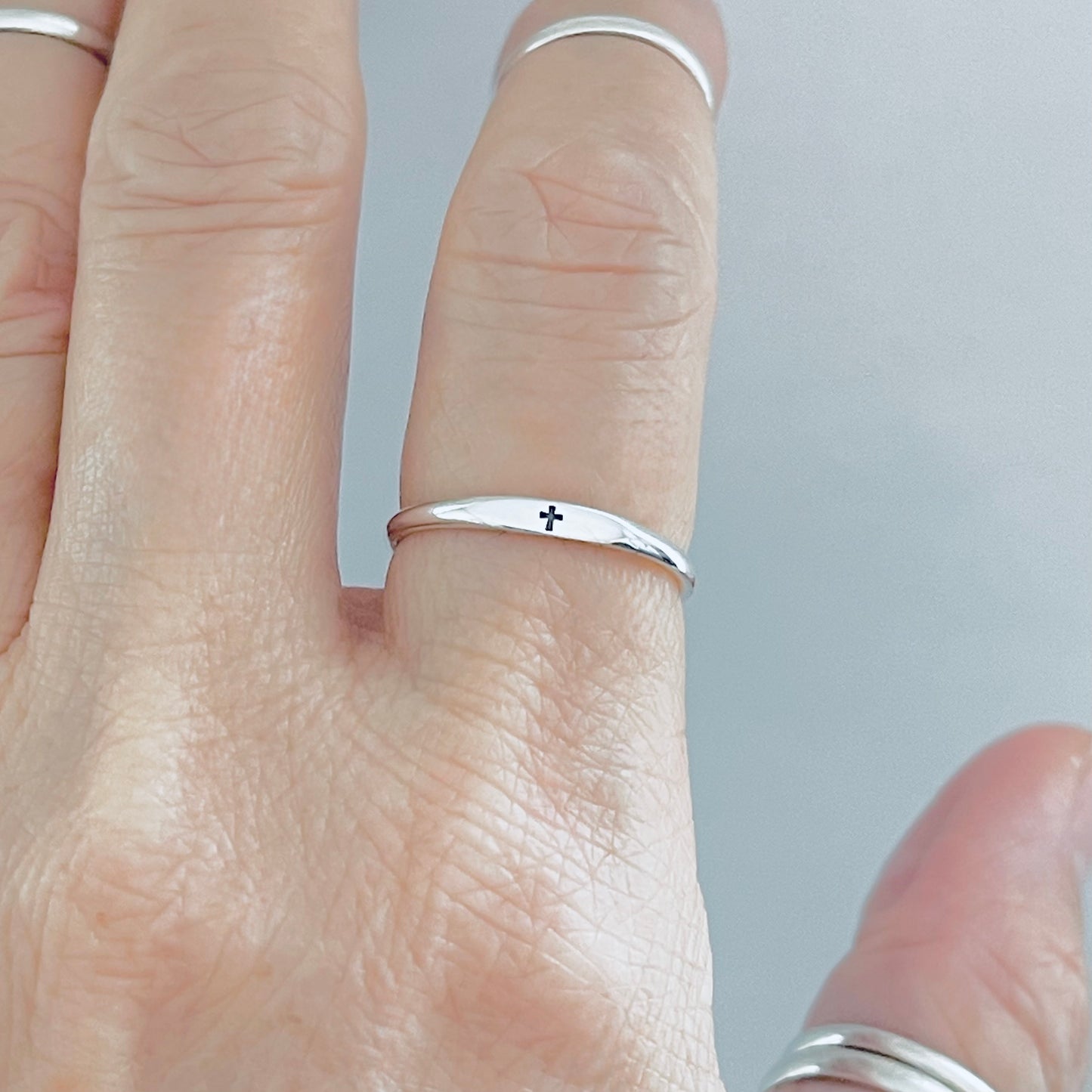 Sterling Silver Tiny Cross Ring – Minimalist Religious Faith Silver Rings