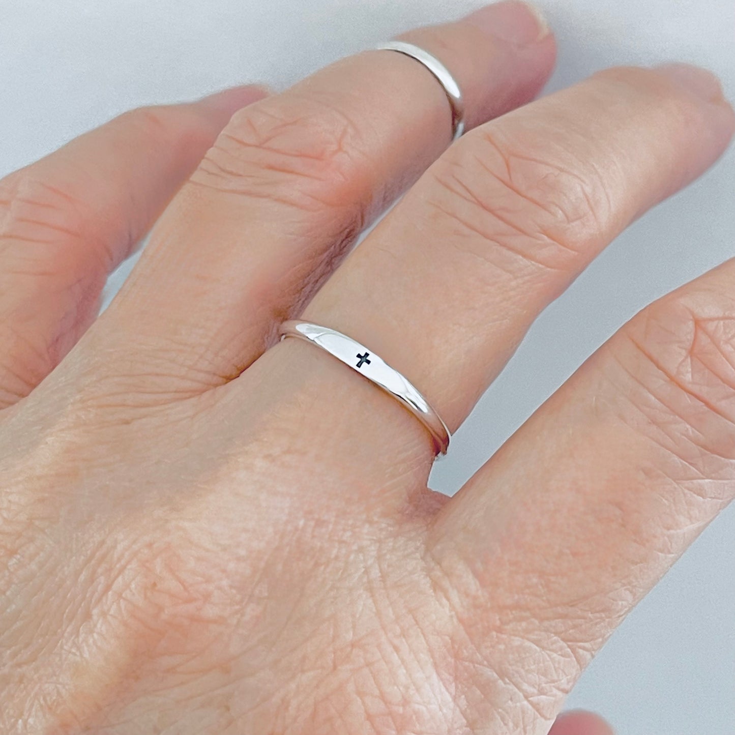 Sterling Silver Tiny Cross Ring – Minimalist Religious Faith Silver Rings