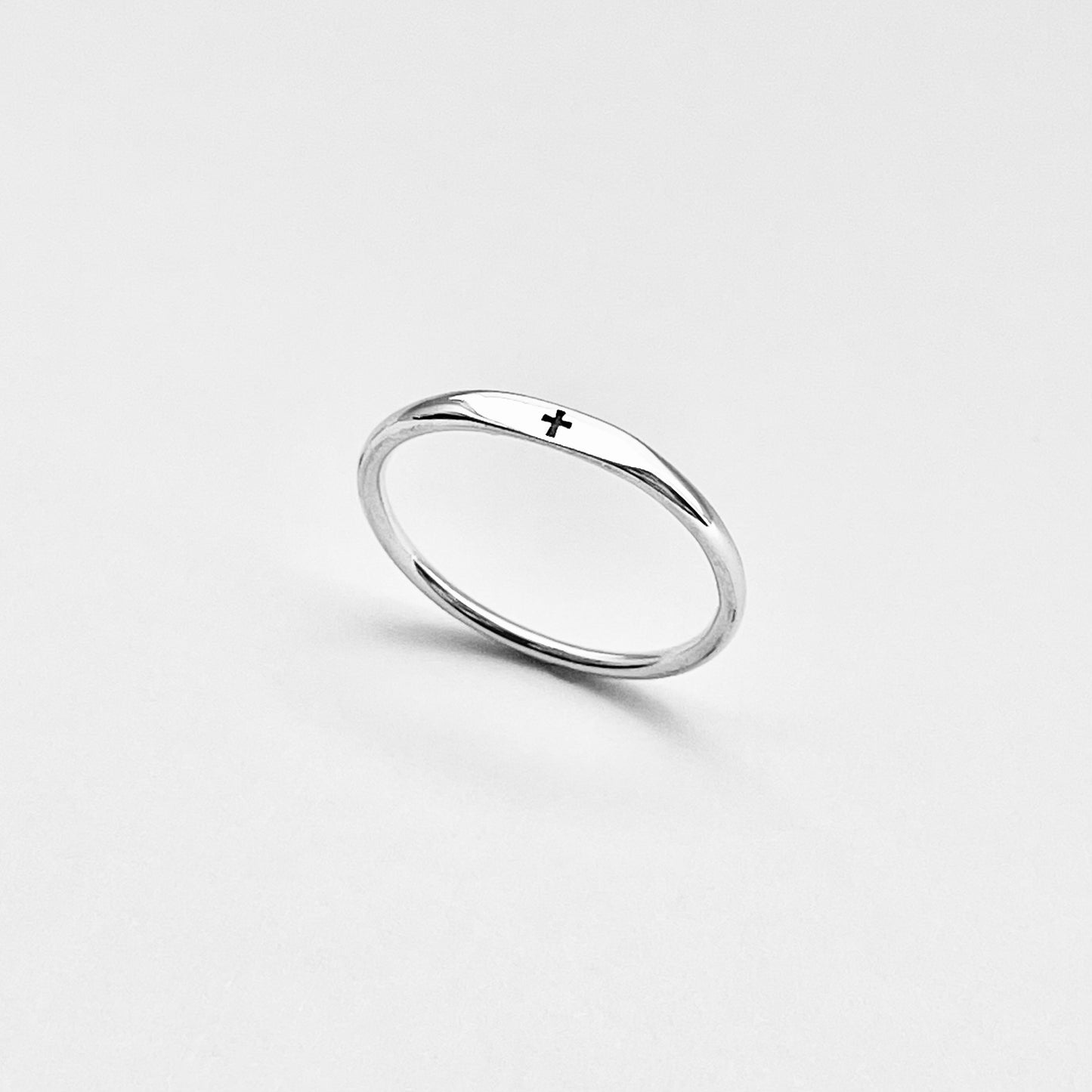 Sterling Silver Tiny Cross Ring – Minimalist Religious Faith Silver Rings