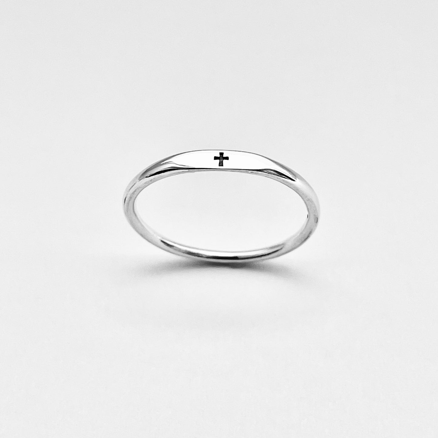 Sterling Silver Tiny Cross Ring – Minimalist Religious Faith Silver Rings