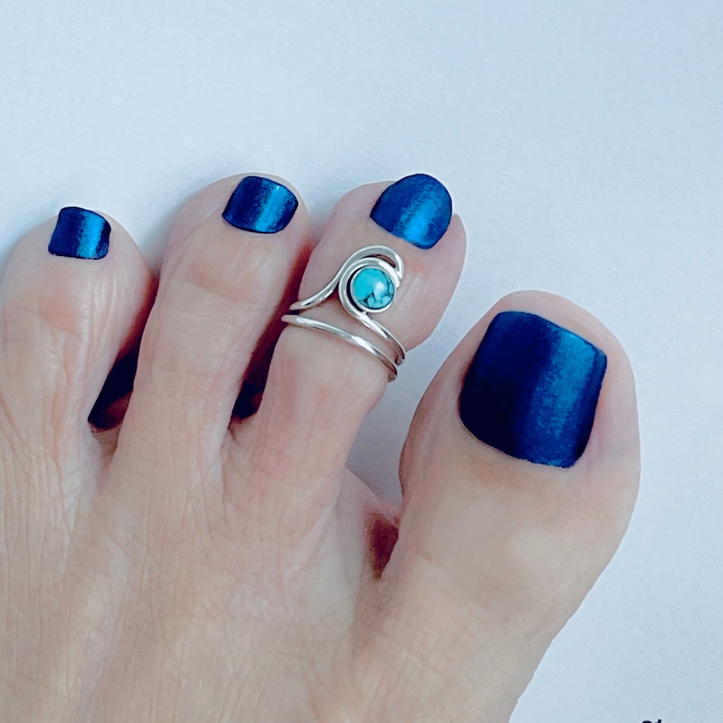 Sterling Silver Wave Genuine Turquoise Toe Ring – Ocean Waves Surfer Rings