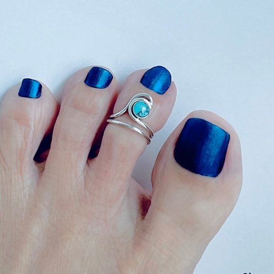 Sterling Silver Wave Genuine Turquoise Toe Ring – Ocean Waves Surfer Rings