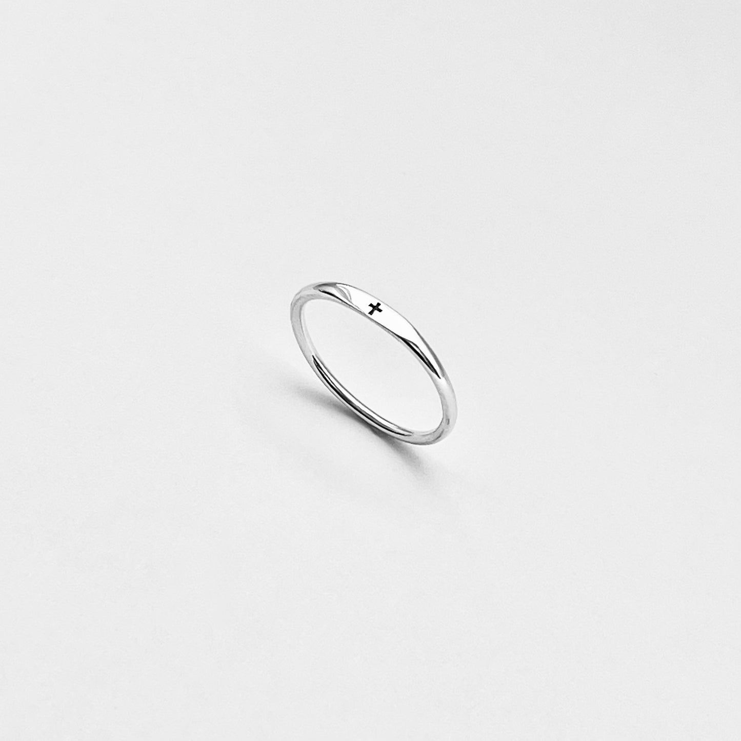 Sterling Silver Tiny Cross Ring – Minimalist Religious Faith Silver Rings