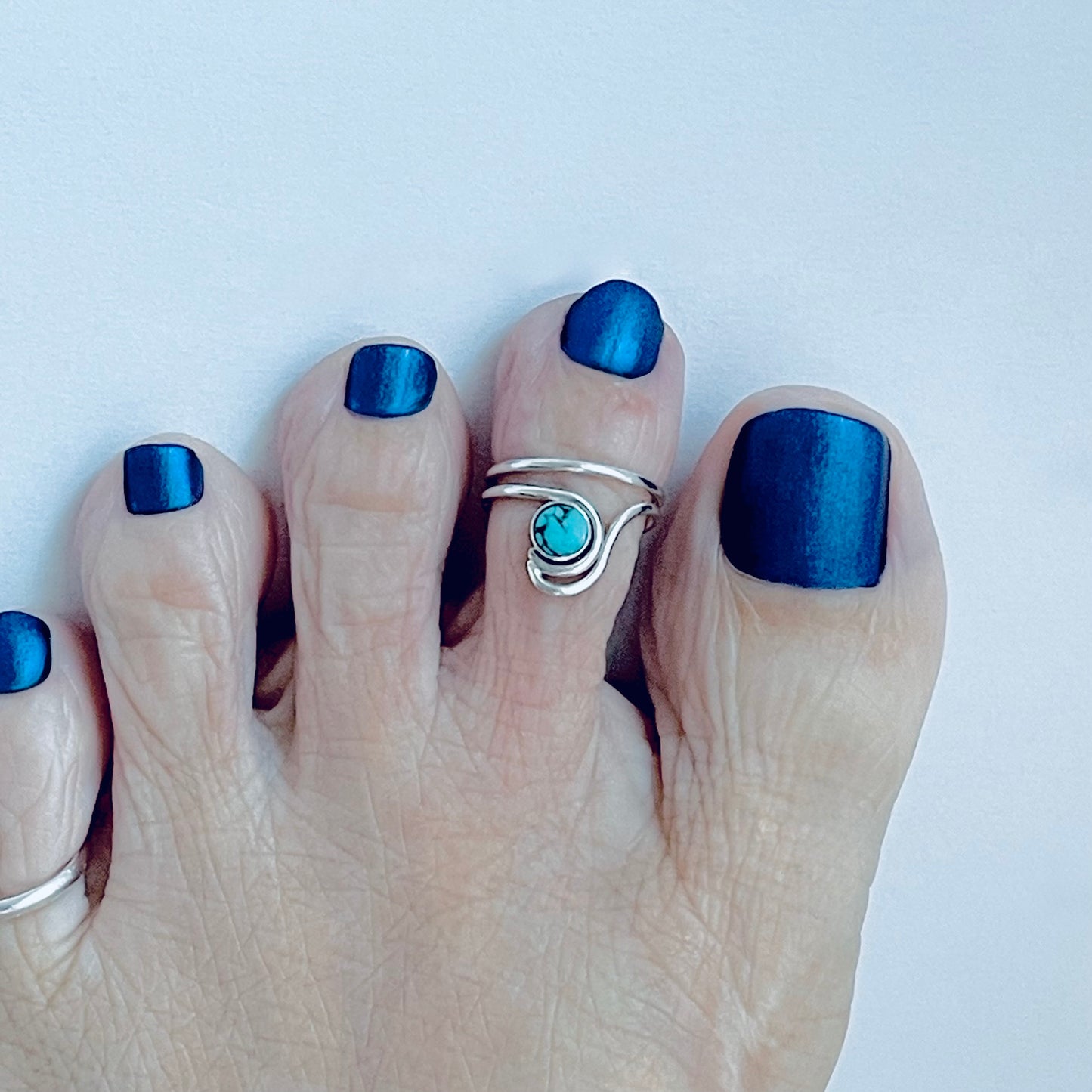 Sterling Silver Wave Genuine Turquoise Toe Ring – Ocean Waves Surfer Rings