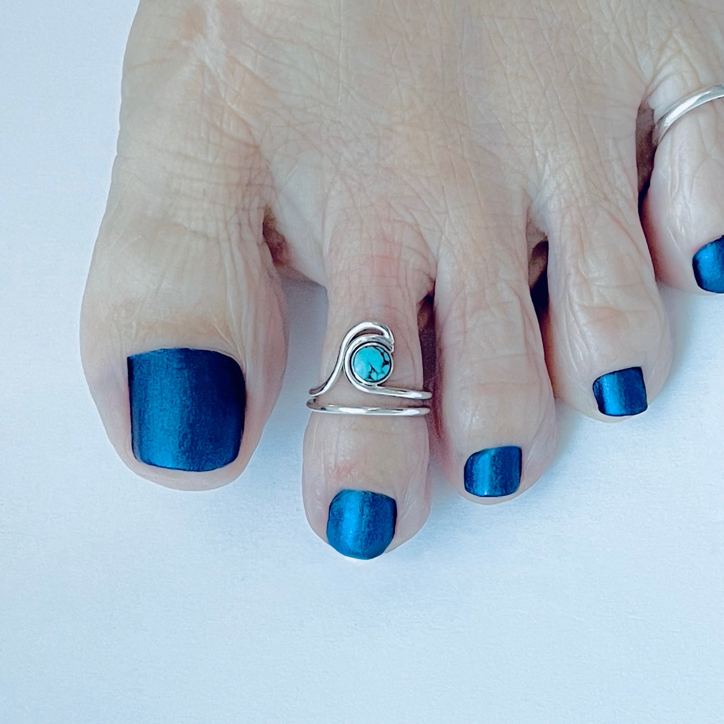 Sterling Silver Wave Genuine Turquoise Toe Ring – Ocean Waves Surfer Rings