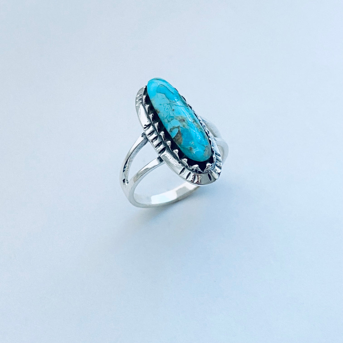 925 Sterling Silver Long Oval Genuine Turquoise Ring | Bold Boho Statement Stone Jewelry