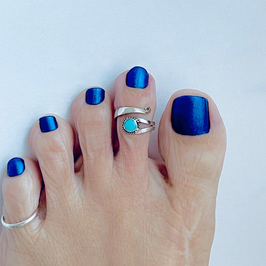 Sterling Silver Wraparound Genuine Turquoise Toe Ring – Boho Stone Rings