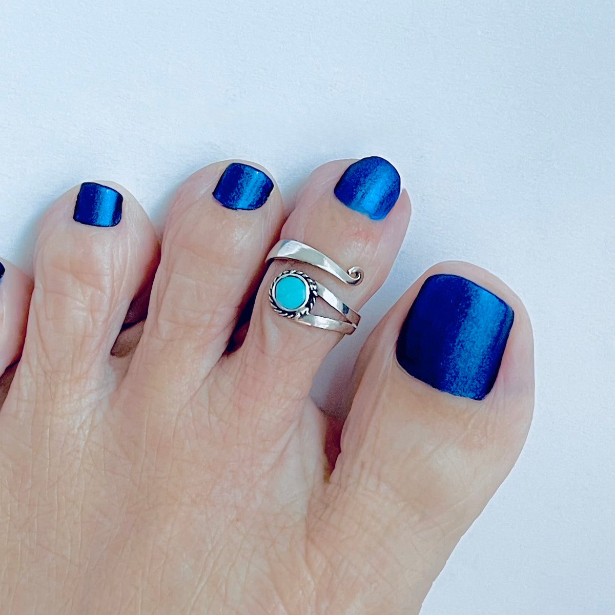 925 Sterling Silver Wraparound Genuine Turquoise Toe Ring – Boho Stone Silver Rings