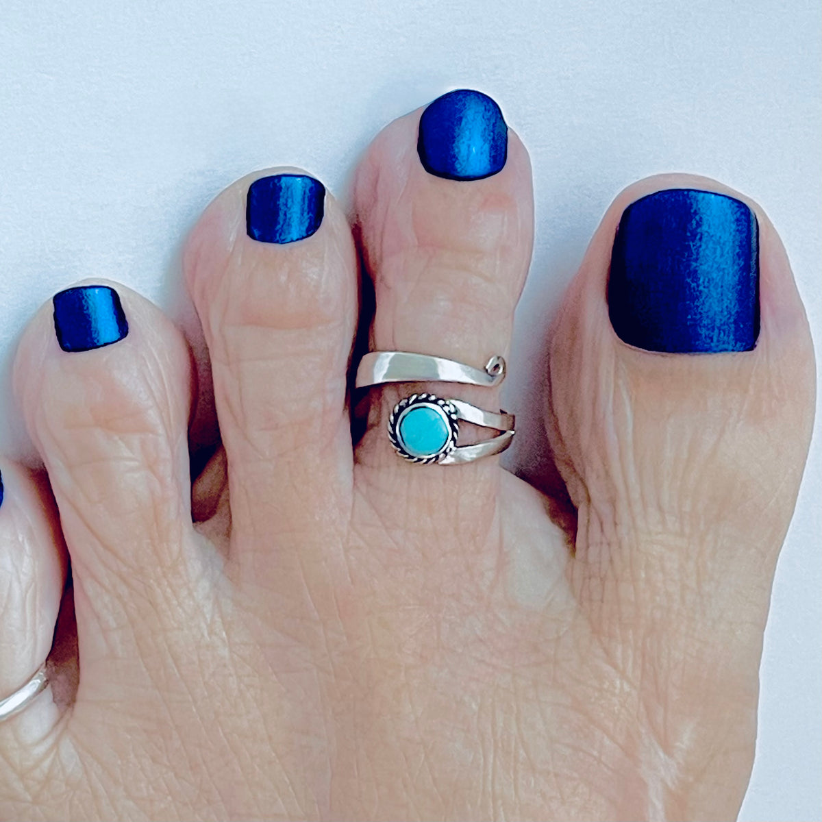 925 Sterling Silver Wraparound Genuine Turquoise Toe Ring – Boho Stone Silver Rings
