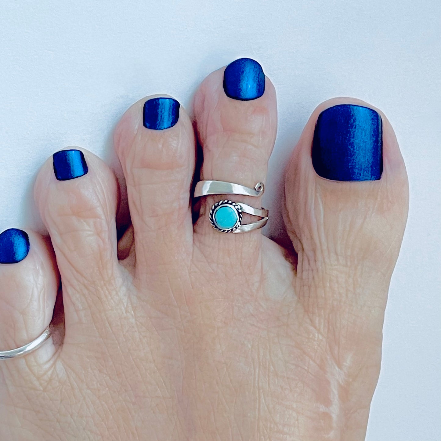 Sterling Silver Wraparound Genuine Turquoise Toe Ring – Boho Stone Silver Rings