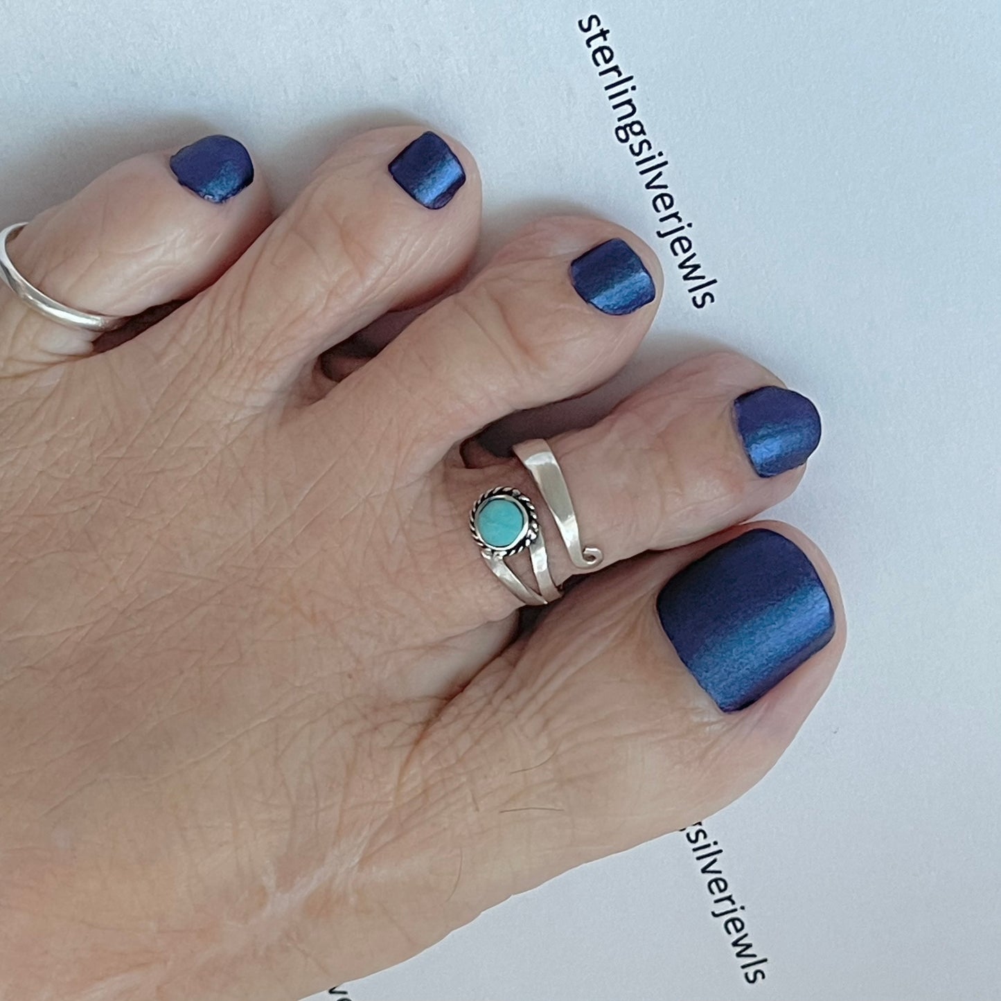 Genuine Turquoise Wraparound Toe Ring Sterling Silver, Boho Rings