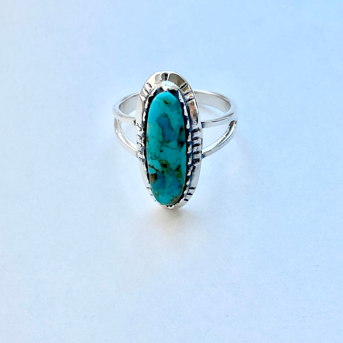 925 Sterling Silver Long Oval Genuine Turquoise Ring | Bold Boho Statement Stone Jewelry