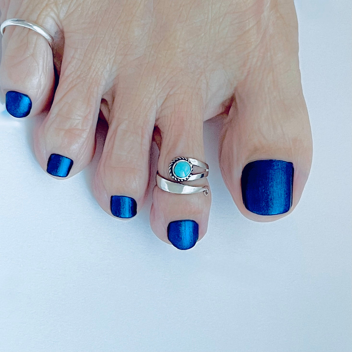 925 Sterling Silver Wraparound Genuine Turquoise Toe Ring – Boho Stone Silver Rings
