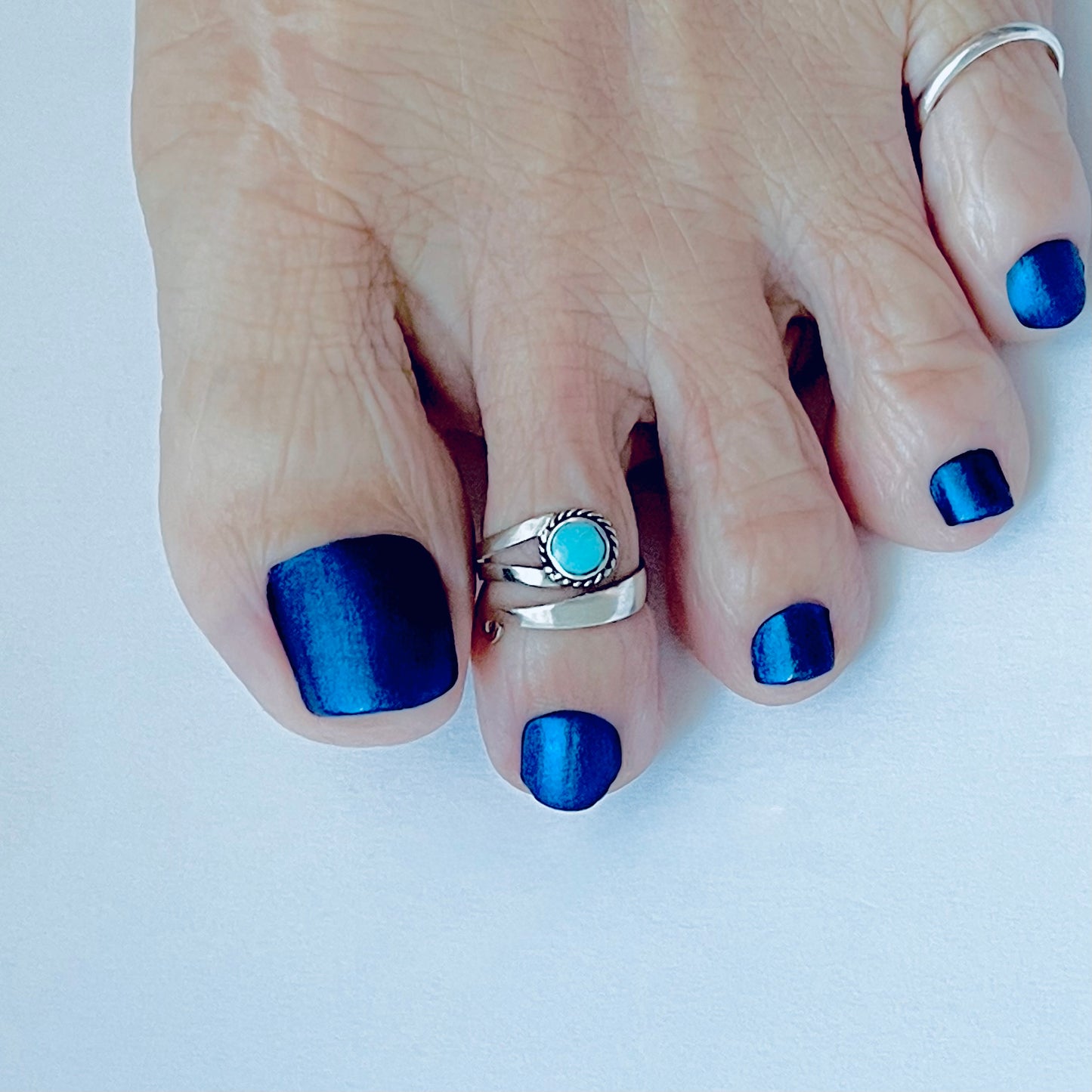 Sterling Silver Wraparound Genuine Turquoise Toe Ring – Boho Stone Silver Rings