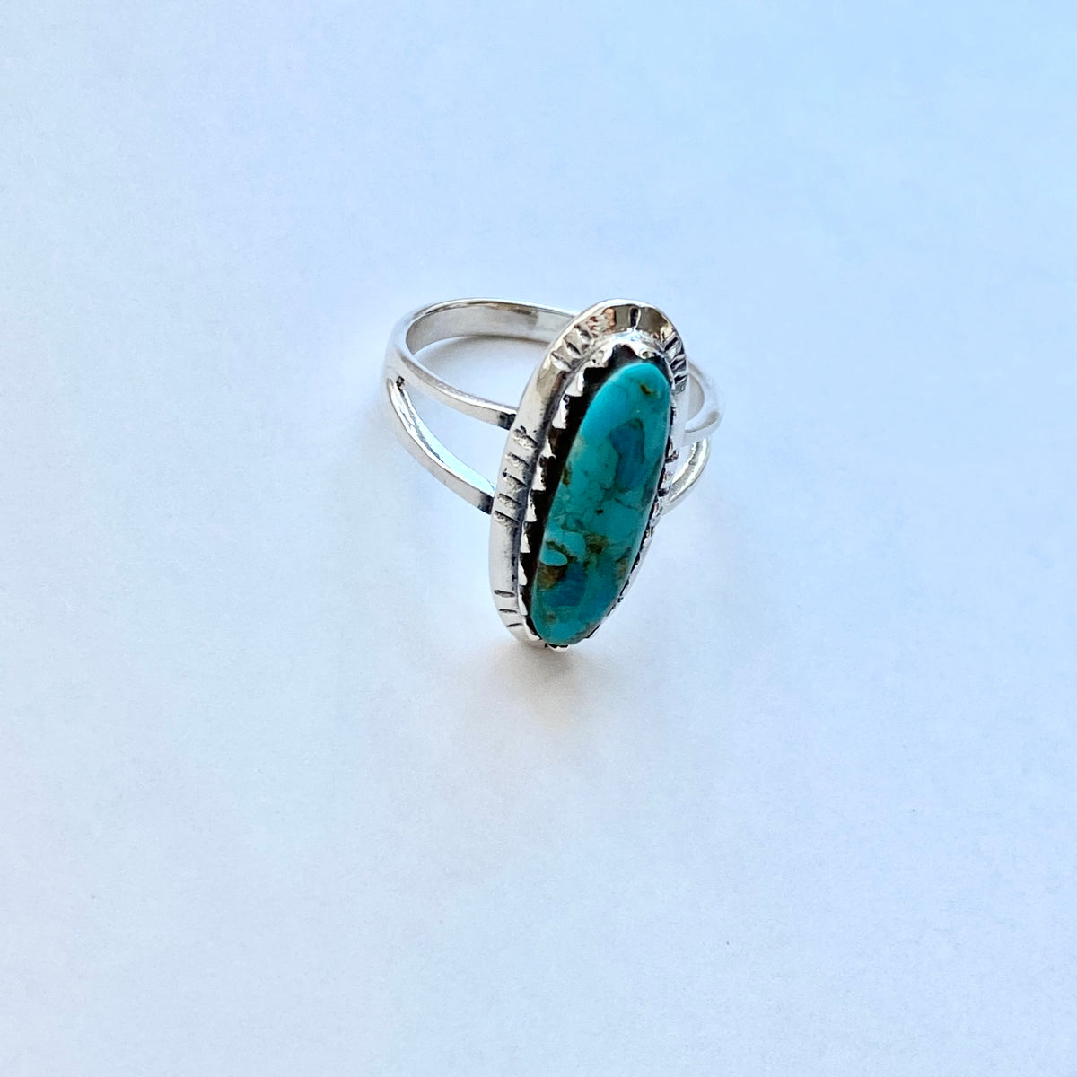 925 Sterling Silver Long Oval Genuine Turquoise Ring | Bold Boho Statement Stone Jewelry