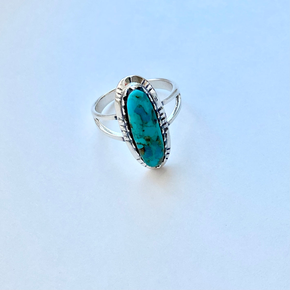 925 Sterling Silver Long Oval Genuine Turquoise Ring | Bold Boho Statement Stone Jewelry